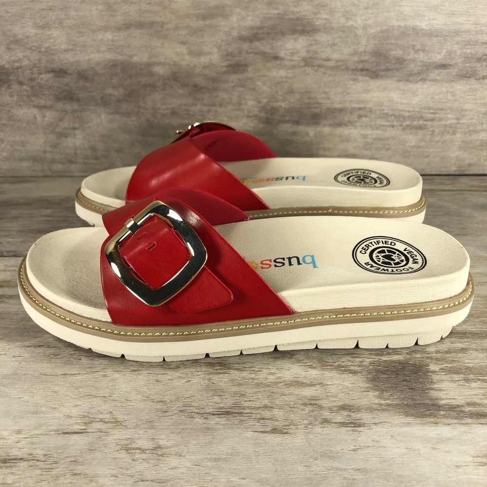 NEW Bussola Pinoye Sandal Certified Vegan Red with Gold Buckle Women 7.5, 8.5, 9 - Picture 4 of 13